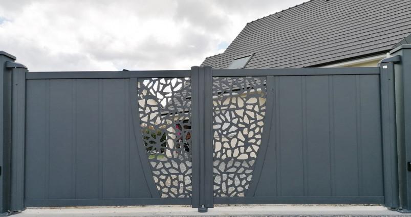 Portail Loft structure L Décor Indiana + lames de 275 mm verticales